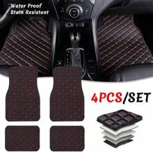 4 Pcs Waterproof Leather Car Floor Mats Universal Auto Foot Pad Protector Automobile Interior Carpet Accessories Interior - Red - View 3