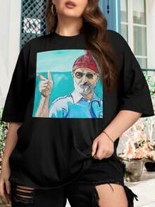Team Zissou Plus Size Women's oversize women T-Shirt Bill Murray Comedy Movie Humor - Negro - Ver 1