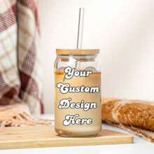 Custom Design Glass Tumbler 16oz Personalized Text Logo Photo Picture Iced Coffee Beer Soda Can Lid Straw Soft Drink Cup Gift Him Her Mom