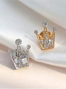 1pc Crown Brooch Pin, Metal Badge Rhinestone Embellished Crown Shaped Luxury Brooch, Unique Creative Alloy Inlaid Rhinestone Brooch Pin, Suitable For Men & Women