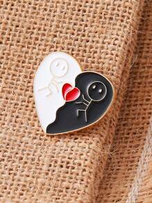 1pc Heart-Shaped Best Friend/Valentine's Day Gift Creative Cartoon Character Couple Brooch Metal Badge Lapel Pin Decorative Fashion Brooch,Mom,Mother,Mother's Day,Gift