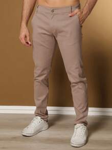 Men's Tailored Twill Trousers With Knife Pocket And Built-In Pocket - Brown - View 1