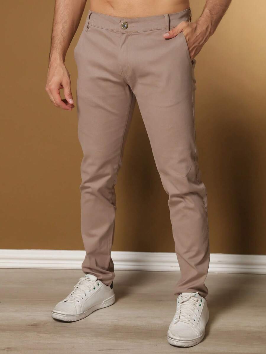 Men's Tailored Twill Trousers With Knife Pocket And Built-In Pocket - Brown - View 1