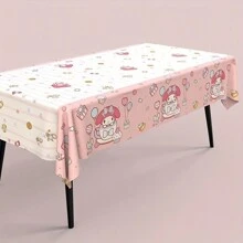 Sanrio Mantel desechable festivo de Sanrio Kuromi y amigos - plástico, diseño de dibujos animados lindos con globos, flores y corazones | Perfecto para cumpleaños, bodas y picnics, globos de cumpleaños