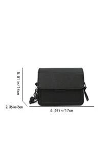 1pc Pu Fashion Bag For Girl Ins Versatile Wide Strap Small Square Bag Fashionable Retro Shoulder Messenger Bag, Candy Color Solid Color Bag, Flip Magnetic Buckle Design, Spliced Chain Shoulder Strap, Suitable For Girls' Daily Use, Travel, Fashionable And Versatile Square Bag Shape, It Is A Good Choice For Giving Gifts - Solid Color Crossbody Bag - View 3
