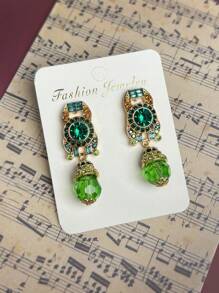 1對歐美時尚復古中世紀現代風格鍍金垂墜耳環，鑲嵌鑽石、有色寶石和水晶裝飾，適合女性日常佩戴、假日派對、正式裙禮、禮物和時尚配飾