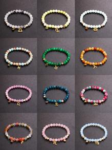 1Piece 12 Zodiac Signs Elegant Natural Gemstone Bracelet 6mm Opal Rose Quartz Watermelon Tourmaline Peach Blossom Stone Blue Apatite Red Aventurine Carnelian Rhodonite Bloodstone Rutilated Quartz Beads Girlfriend Bangles With Gold Color Stainless Steel 12 Zodiac Medallion And Vibrant Cubic Zirconia Jewelry Unique Birthday 12 Zodiac Gift For Women