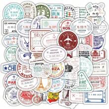 60pcs Passport Stamp Stickers, Funny & Cute Cartoon Stickers,Suitable For DIY Phone Cases, IPad, Laptop Decorations, Car Bumpers, Skateboards, Bottle Stickers, Travel Album And Diary Stickers, Hand Book Decorations, Etc.