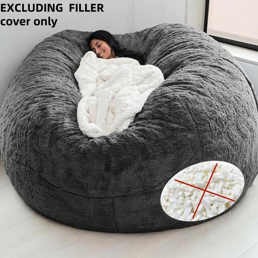 1pc Multifunctional Slouchy Sofa Cover, Fabric Beanbag Cover (No Filler, Cover Only), Movable & Foldable For Rental Home, Apartment, Small Living Room - Dark Grey - View 1