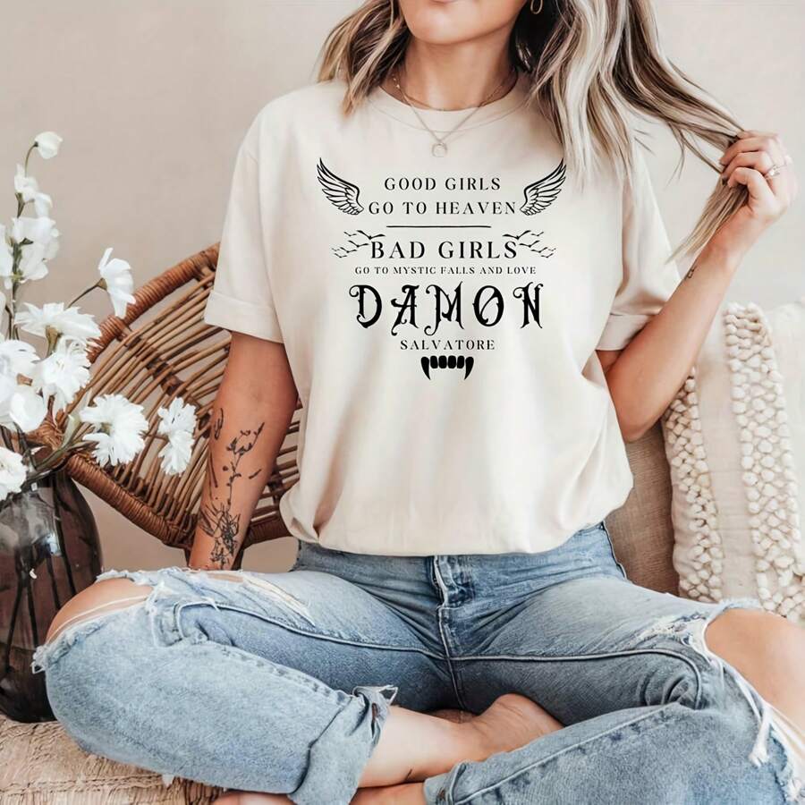 Damon Shirt, Mystic Falls Shirt, Salvatore Brothers, Vampire Shirt, Damon And Stefan Shirt, Werewolves, Diaries, Witches, Bookstagram Gift - 白色 - 查看 1