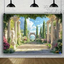 1 件聚酯纤维浪漫希腊宫殿花园墙壁背景，多用途派对横幅，古代石拱门印刷摄影背景，节日婚礼墙壁装饰，无需电源 - 1個 - 查看 2