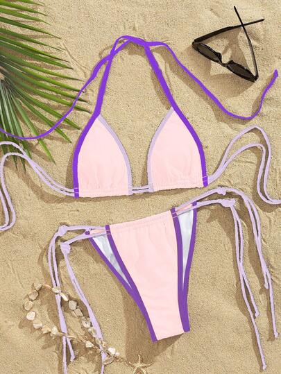 PEPPERMOLLY 全新纯色褶皱可调节肩带可爱比基尼套装，女士夏季沙滩时尚泳装