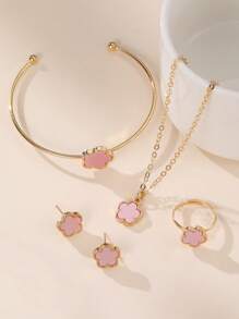 5 Pieces Set Girls Flower Necklace, Bracelet, Ring, And Earring Jewelry Set - Flowers - View 11