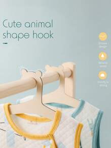 5pcs/10pcs/Set Cartoon Non-Slip Wooden Baby Clothes Hangers, Kids Room Home Wood Hanging Decor - Wood Color - View 6