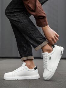 男士简约风格黑色细节系带运动鞋，舒适户外运动休闲鞋 - 白黑 - 查看 8