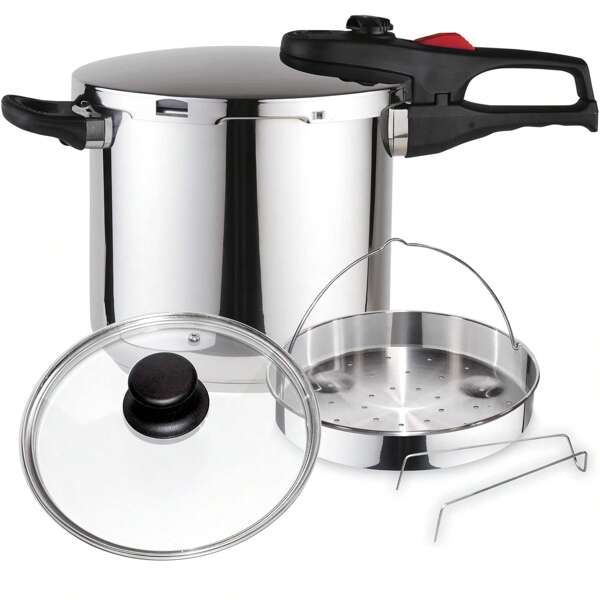 Magefesa Practika Plus - Pacchetto Esclusivo: Pentola a Pressione 7,5L + Cestello + Coperchio in Vetro, Acciaio Inox 18/10, Sensore di Pressione, Induzione ✅ Consegna entro 24/72 ore