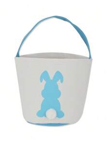 1个圆柱形丝网印刷毛绒兔耳包，复活节假日礼品手提袋，复活节兔子包 - 彩色 - 查看 6