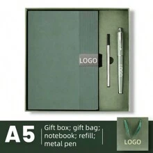 Customized A5 Vertical Striped Stitching Notebook, Premium Soft Leather, School/Business Meeting Gift Set, Corporate Culture Promotion & Grand Opening Commemorative Gift