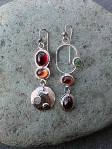 Retro Colorful Personalized Earrings, Creative Geometric Asymmetric Design, Handmade Earrings, For Women - Silver - View 5