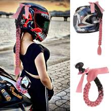 Helmet Braid Motorcycle Synthetic Box Braid Hair Extensions With Bowknot Helmet Ponytail Extensions With Detachable Suction Cup For Motorcycle Bike Motor Helmet Decoration Accessories