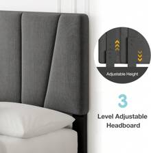 CuisinSmart Twin/Full/Queen/King Size Bed Frame With Headboard,Linen Upholstered Platform Bed With Adjustable Tufted Headboard,Strong Wooden Slats Supports,No Box Spring Required,Easy Assembly,Grey - 深灰色 - 查看 5
