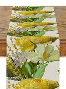 1 pieza Camino de mesa con estampado floral de primavera, decoración de flores vintage de primavera/verano para el hogar, cocina y comedor, decoración floral de granja de temporada, suministros para fiestas en interiores y exteriores, adecuado para restaurantes y cafeterías - Multicolor - Ver 7