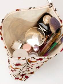 Túi đựng mỹ phẩm chống thấm nước màu trắng họa tiết hoa hồng, túi trang điểm nữ, hộp trang điểm nhỏ gọn, túi du lịch cho nữ, hộp đựng bút chì, túi đựng cọ trang điểm du lịch dung tích lớn, túi đựng mỹ phẩm du lịch, túi phụ kiện làm móng có khóa kéo, túi trang điểm, túi đựng đồ trang điểm, hộp đựng mỹ phẩm, quà tặng cho nữ, quà Giáng sinh, quà tặng sáng tạo cho nàng. - trắng - Xem 5