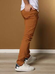 Men's Tailored Twill Trousers With Knife Pocket And Built-In Pocket - Rỉ Nâu - Xem 4