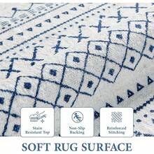 Large Washable 6x9 Area Rug: Boho Moroccan Geometric Neutral, Non-Slip Foldable Indoor Floor Carpet For Living Room, Bedroom, Dining Table - Beige, 6X9 - Blue - View 3