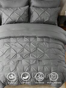 5Pcs/7-Pcs Queen Pinched Pleat Bed Comforter Sets Queen  - Luxurious, Soft, Breathable, Hypoallergenic, And Cooling Summer Bedding For All Seasons With Sheets, Pinched Pleat   Design, And Bed-In-A-Bag Convenience - Easy Care, Machine Washable, And Durable,  Ideal Gift - Dark Grey - View 6