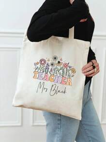 Bolso de tela personalizado con estampado - Ligero, reutilizable y con asa para el hombro para uso diario y viajes - Bolsa de compras plegable y de moda con asa fija