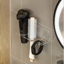 1pc Transparent Plastic Bathroom Storage Rack, Wall-Mountable Acrylic Hairbrush Holder | Dressing Table Storage Rack Without Drilling | Place Combs, Toiletries | 1 Transparent Design | No Electricity Required