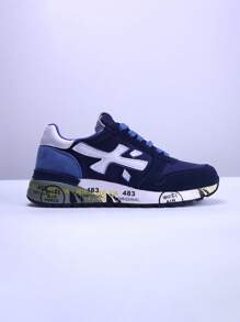 Sapatos PREMIATA Sapatos Masculinos Nichos Novos Tênis Retrô para Casais 483 Sola Plana Cano Baixo Sapatos Estudantis com Caixa de Sapato, Adequado para Presente, Presenteável, Estudantes, Escola, Corrida - Azul escuro - Visão 2