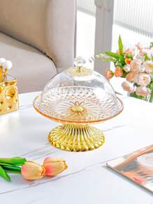 1pc Elegant Round Cake Stand Tray, Plastic, Intricate Pattern Design - Ideal For Birthday Parties, Weddings, Baby Showers, Ramadan