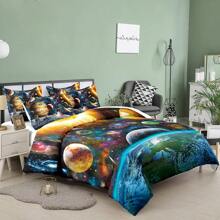 Rainbow Galaxy Comforter Set Twin/Full/Queen Size For Girls,Galaxy Bedding Set,Colorful Night Sky Stars Comforter Set - 藍色 - 查看 2