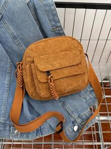 1pc Young Girl Plush Fabric Zipper Closure Casual Sling Bag, Suitable For Everyday Use