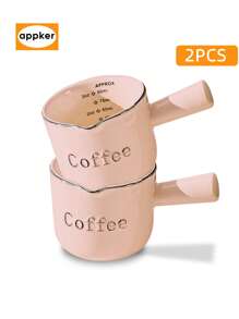APPKER 粉色浓缩咖啡杯、浓缩咖啡陶瓷量杯、带手柄的 90 毫升浓缩咖啡杯、带 V 形嘴的浓缩咖啡杯、用于制作浓缩咖啡起泡的咖啡壶