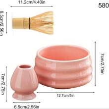 Matcha Gift Set, Including Matcha Bowl With Lip And Bamboo Whisk, Perfect 17oz Pink Ceramic Set, Ideal Gift Choice For Japanese Tea Ceremony - Pink - View 7