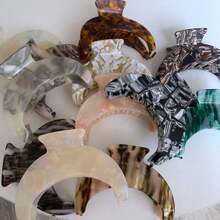 开斋节礼物新月发夹，小众色彩曲线醋酸纤维大号发夹，适合长发，新款醋酸纤维发爪发饰，适合女性 - 彩色 - 查看 11