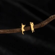 1 paire de boucles d'oreilles en acier inoxydable noires stylées en forme de chat - design simple et mignon, parfait pour les fêtes, les cadeaux et le port casual, boucles d'oreilles de tous les jours, boucles d'oreilles simples, surface lisse