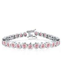 1 件时尚法式优雅简约百搭高端别致实惠热销珠宝闪亮锆石铜镀白金/金色手链，适合任何场合，女士派对珠宝配饰，服装搭配，情人节礼物，妈妈，母亲，母亲节，礼物 - 心形 - 查看 5