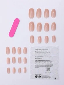 24Pcs Short Oval-Shaped Press-On Nails, Nude Solid Color Fake Nails Set With 1Pc Jelly Glue And 1Pc Nail File Nail Supplies Nails - Apricot - View 3