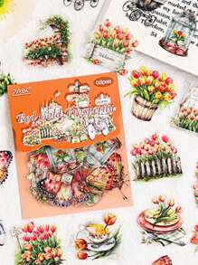 Paquete de 40 pegatinas con diseño de flores retro - Pegatinas decorativas impermeables con diseños florales y de elementos de uso diario, ideales para manualidades, decoración de cuadernos y proyectos de bricolaje
