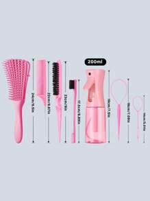 7Pcs/Set Hair Styling Tools, Hair Styling Comb Set, 200ml Clear Spray Bottle, Teasing Hair Brush, Rat Tail Comb, Edge Brush For Edge & Back Brushing, Combing, Slicking Hair For Women, Travel, Outdoor, Sport, Office, School, Hair Accessories - 7pcs Pink - View 11