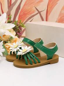 Sandálias para meninas verão novo estilo fundo macio gancho e laço margarida bico aberto bonito menina princesa sapatos