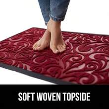 GORILLA GRIP 100% Impermeable Alfombra de Entrada WeatherMax para Todas las Estaciones, Diseñada en EE. UU., Caucho Natural, Resistente a Manchas y Desvanecimiento, Alfombras de Entrada de Bajo Perfil para Interior y Exterior, Fácil de Limpiar, 17x29 Diamante Gris - Vino tinto añejo - Ver 8