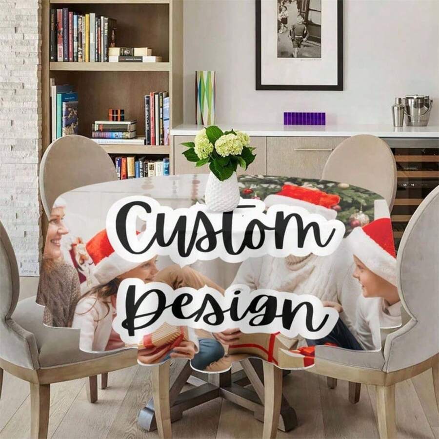 Custom Table Cloth, Custom Home Decor, Custom Photo, Round Table Cloth, Table Cover, Table Decoration, Home Decor, Custom Design, Tablecloth - White - View 1