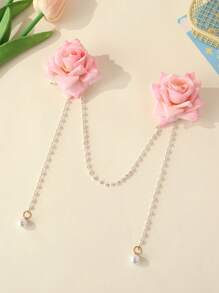 1pc Women's Romantic Faux Flower & Pearl Hair Clip