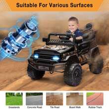 Danolapsi Kids Ride On Truck Car,12V Electric Car,Kids Electric Ride On Toy With Remote Control Spring Suspension LED Lights Music 3 Speeds For 3-8 Years Old Boy Girl Gift - 黑色 - 查看 7