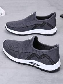Men's Anti-Slip Soft Bottom Casual Sports Shoes, Mesh Breathable Round Toe Flat Slip-On Walking Shoes For Spring And Autumn - Grey - View 3